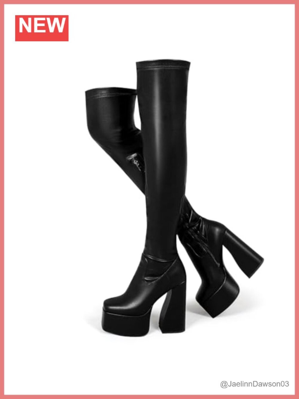 LanreyTaley Platform Thigh High Boots for Women Chunky Block Heels Over The